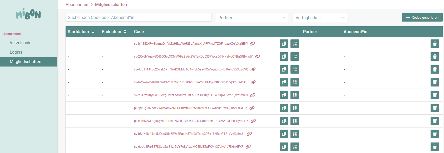 Codes generieren im Admin-Tool Codes generieren im Admin-Tool